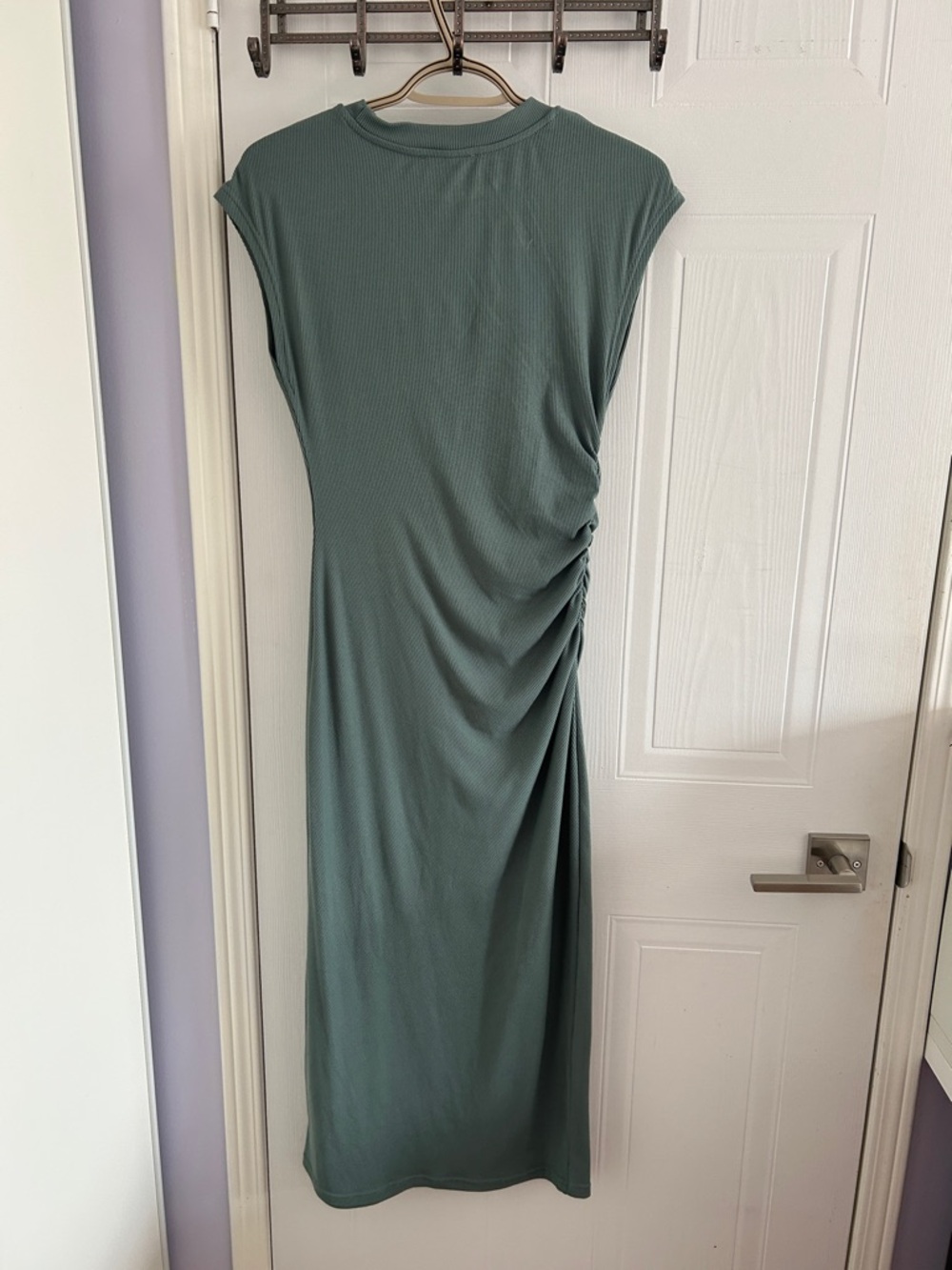 HIGH NECK RUCHED MIDI DRESS - Picture 5 of 5